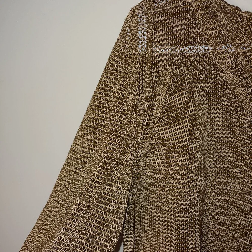Crea Concept Asymmetrical Long Sleeves Cropped Mesh Blouse Brown Sz 38 Eu/ M